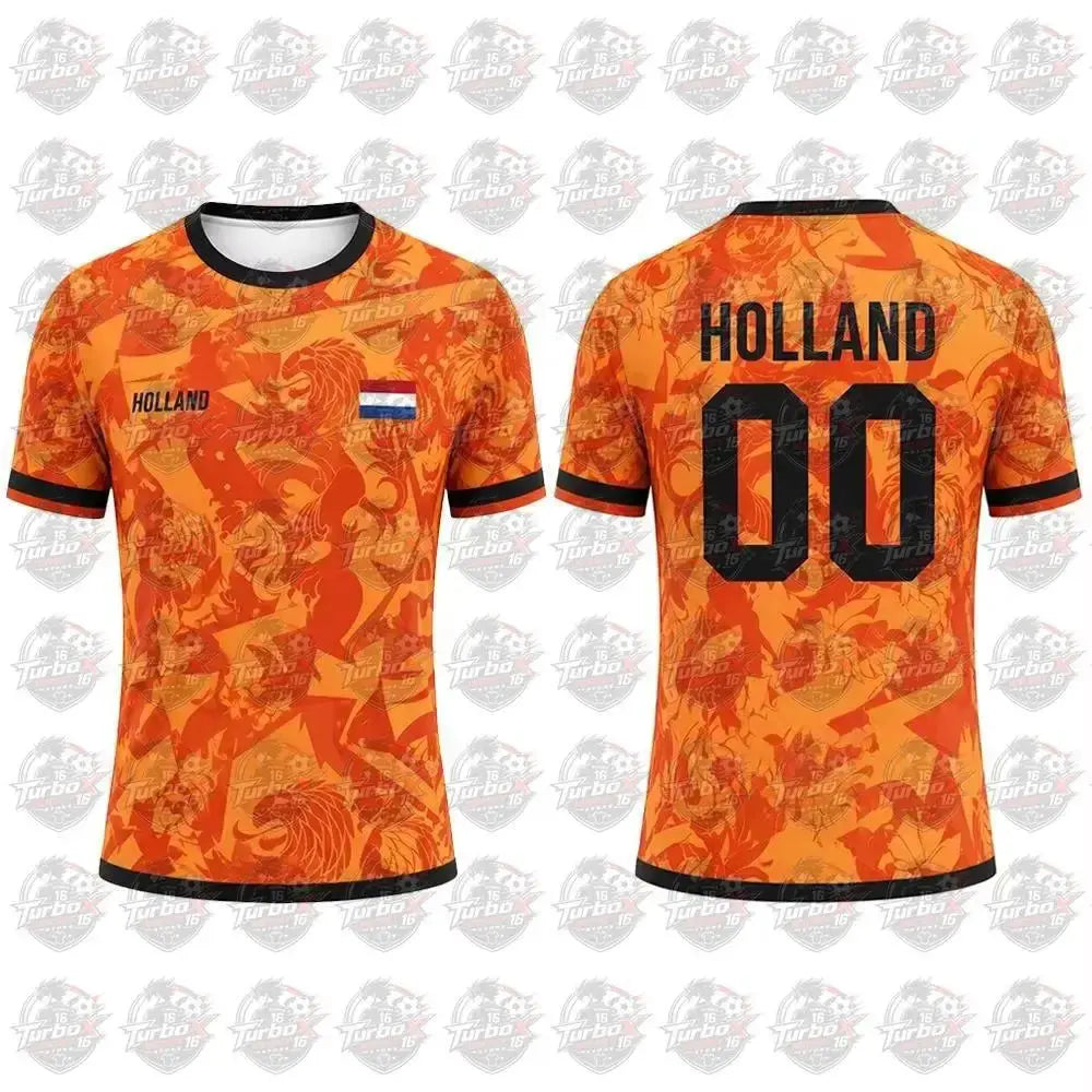 Netherlands flag print football jersey by SHOPEZRA L.L.C., short-sleeved, breathable sports top for adults, casual outdoor wear.