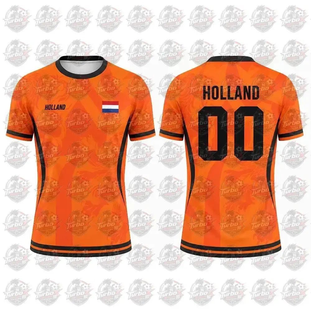 Netherlands flag print football jersey for adults, casual short-sleeve sports top, breathable and ideal for outdoor support.