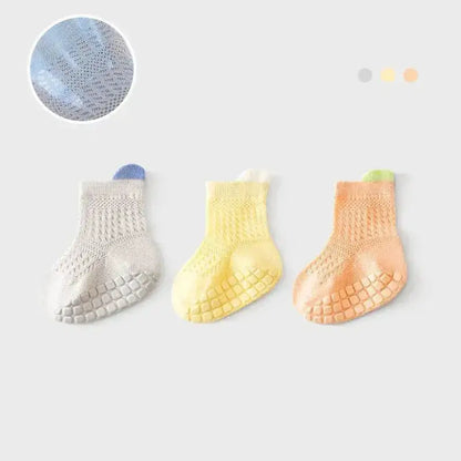 3pairs/lot RAISE 6 Colored Non-slip Baby Girl Sock Breathable Thin Infant Girl Cotton Socks Kids Mesh Socks Children&