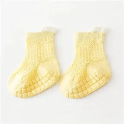 3pairs/lot RAISE 6 Colored Non-slip Baby Girl Sock Breathable Thin Infant Girl Cotton Socks Kids Mesh Socks Children&