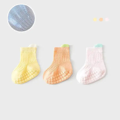3pairs/lot RAISE 6 Colored Non-slip Baby Girl Sock Breathable Thin Infant Girl Cotton Socks Kids Mesh Socks Children&