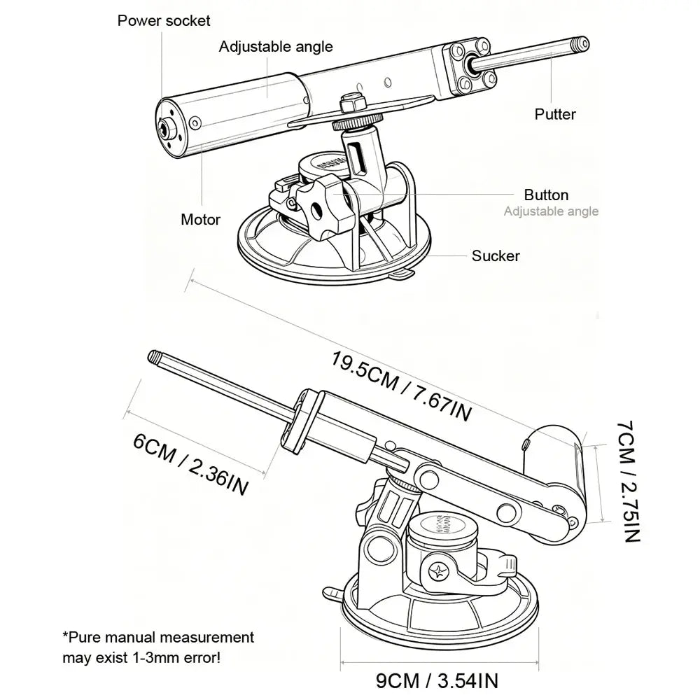 Portable SHOPEZRA L.L.C. 45mm stroke sex machine kit with flesh-colored dildo, adjustable 30-300RPM, in carton packaging.