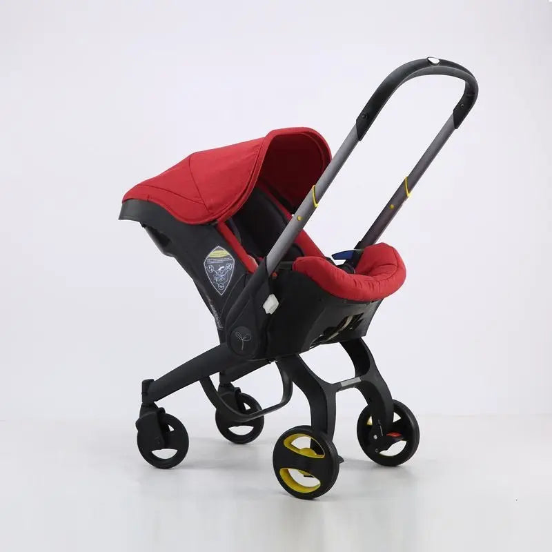 Gray lightweight multi-functional baby stroller by SHOPEZRA L.L.C., foldable with elastic fabric for easy transportation and comfort.