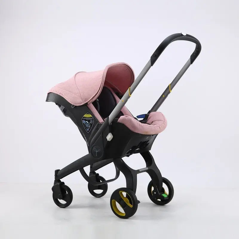 Gray lightweight multi-functional baby stroller by SHOPEZRA L.L.C., foldable design with elastic fabric for easy handling.