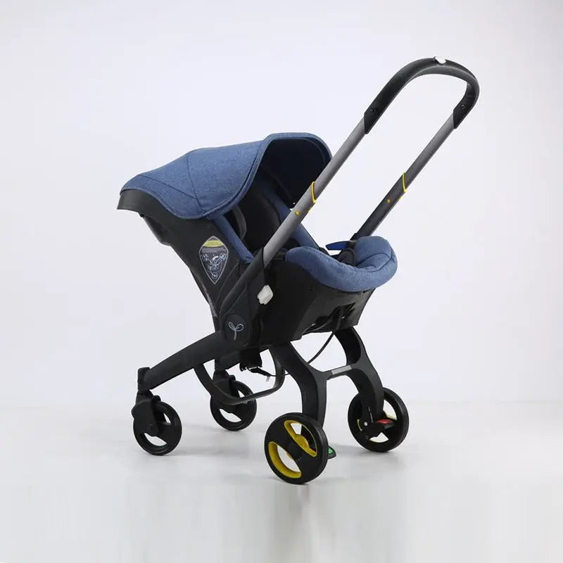 Gray multi-functional baby stroller by Shopezra L.L.C., lightweight, foldable design with elastic features for easy handling.