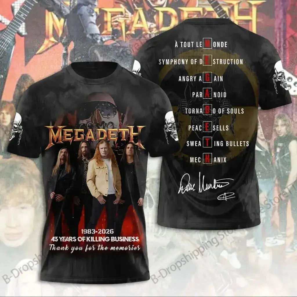 Mens T Shirt Rock Megadeth Band 3D Print T-shirt Men Fashion Short Sleeve Tops Tees Kids Clothing Punk Hip Hop Harajuku Tops by Dropshipman
