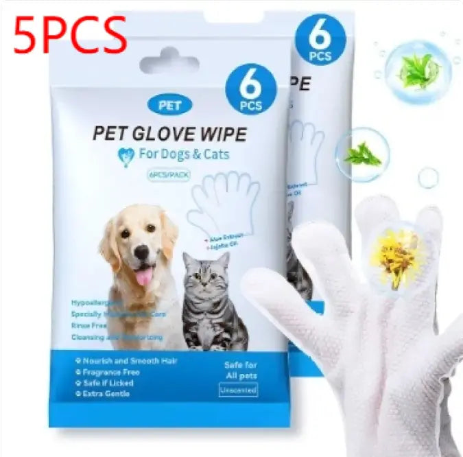 Extra-thick disposable pet cleaning gloves and wipes by SHOPEZRA L.L.C. for easy, gentle pet grooming and cleaning.