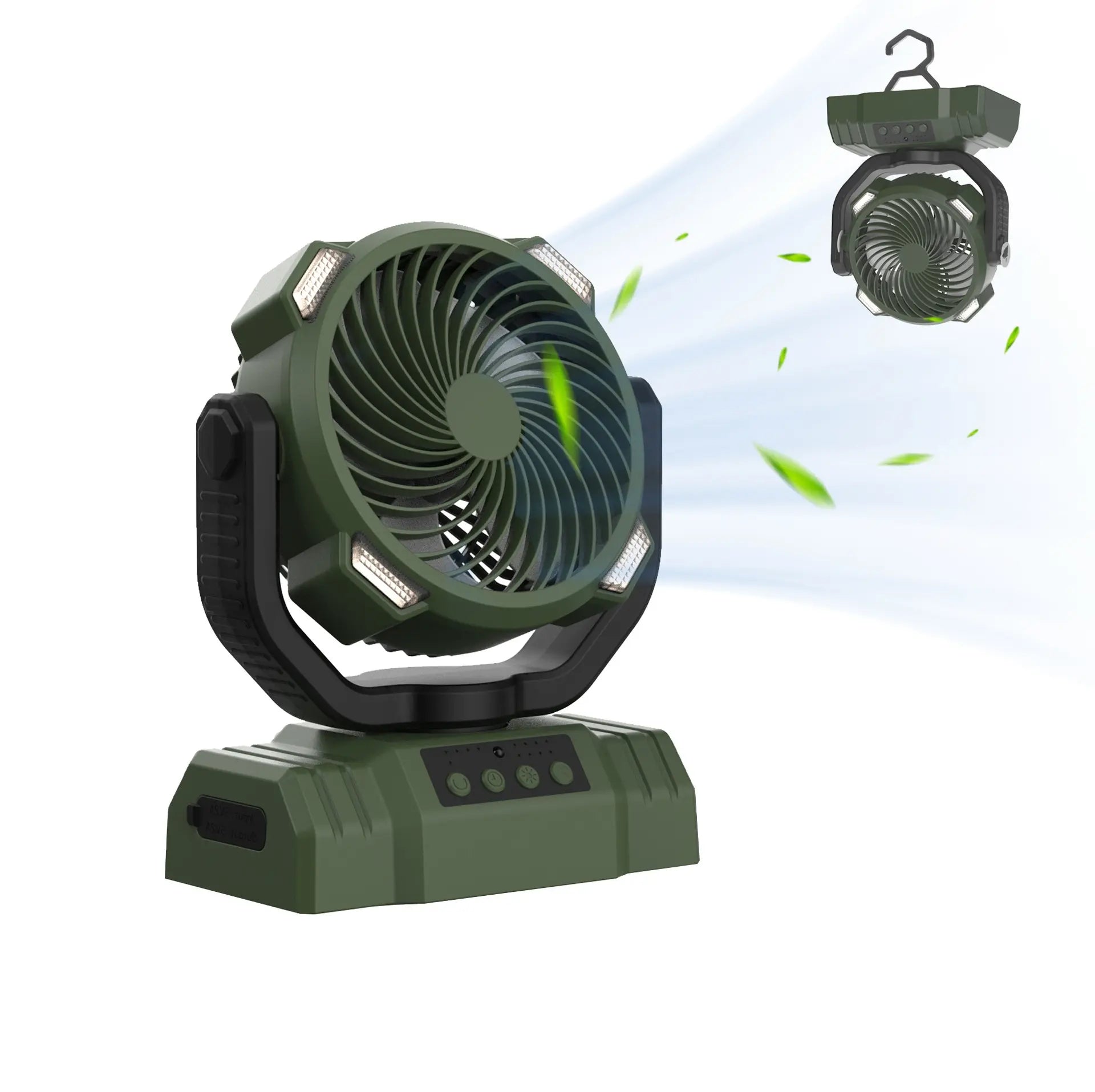 Orange outdoor power bank with LED light and camping fan by SHOPEZRA L.L.C., 20,000mAh capacity, suitable for outdoor use.