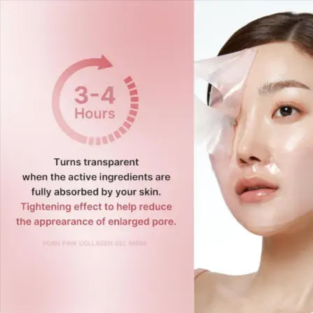 Collagen facial mask for hydration providing a tightening effect and absorption in 3-4 hours.