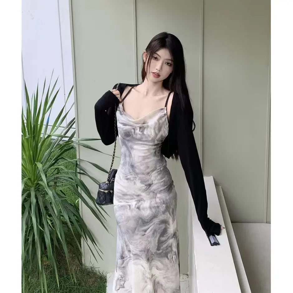 Elegant socialite high waist sling dress by SHOPEZRA L.L.C., backless French design, chic midi length for summer 2023.