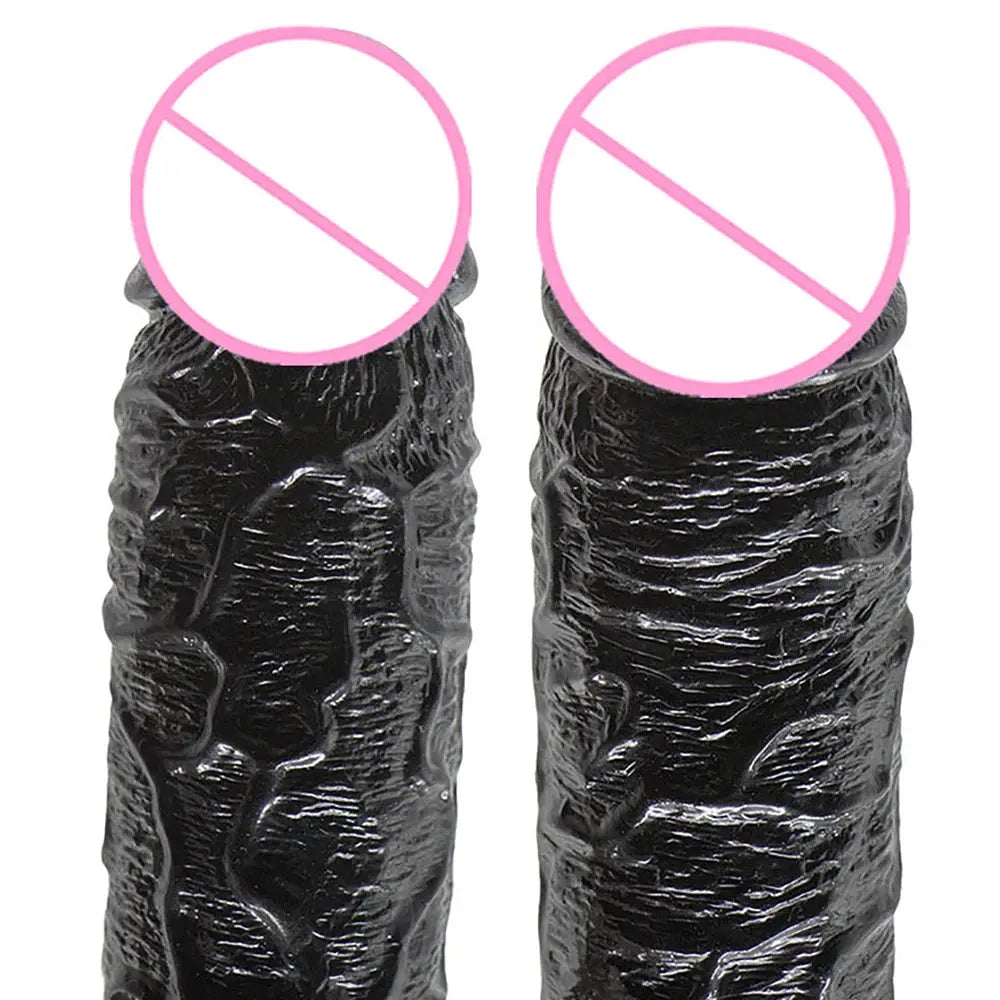 Realistic 43cm long dildo with suction cup, flexible design, and G-spot shape for women’s anal and vaginal pleasure.