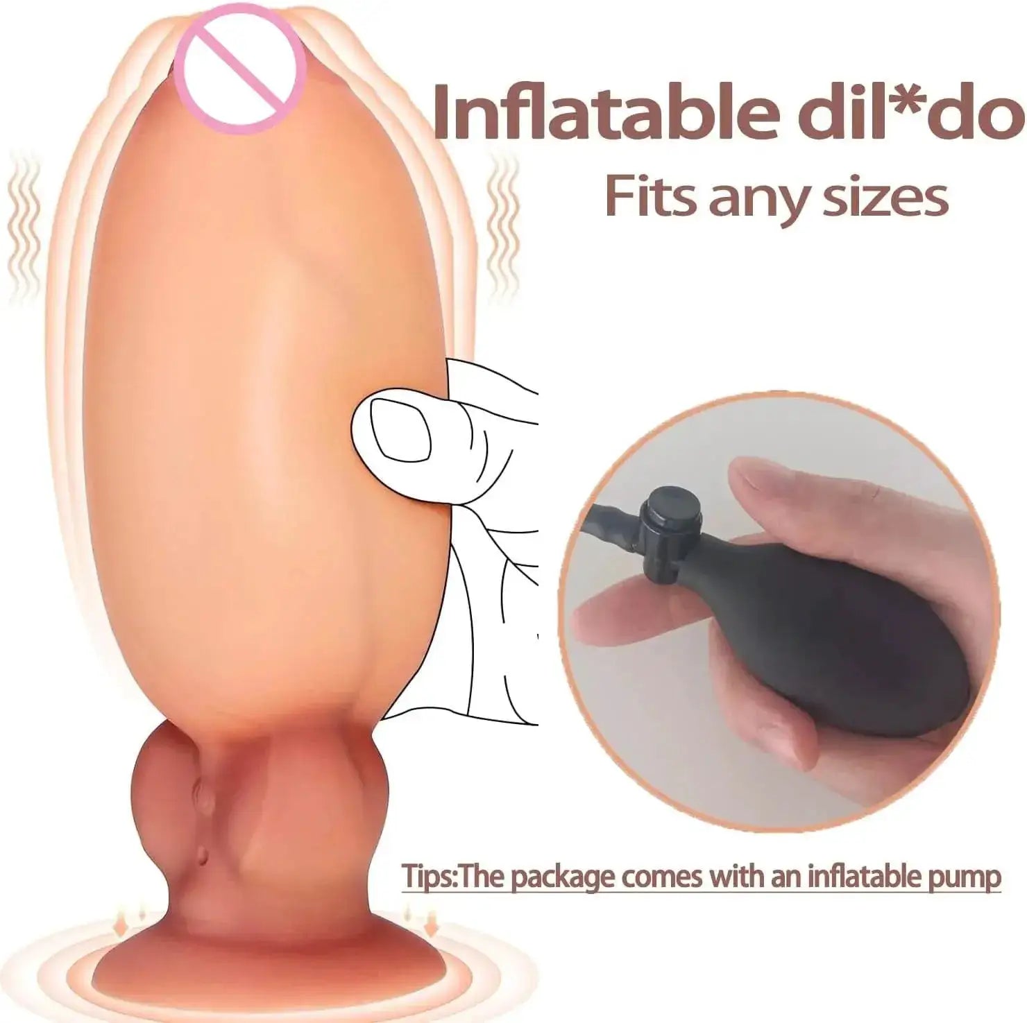 Inflatable realistic vibrating dildo with adjustable thickness, G-spot stimulator, prostate massager, and anal sex toy from SHOPEZRA L.L.C.
