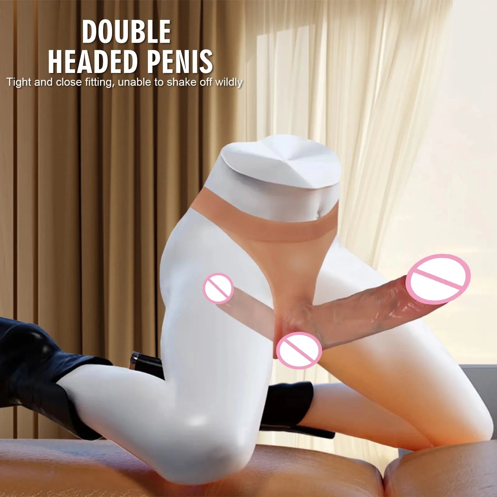 Realistic double-head dildo pants from SHOPEZRA L.L.C. silicone strap-on for female masturbation, vaginal and anal play.