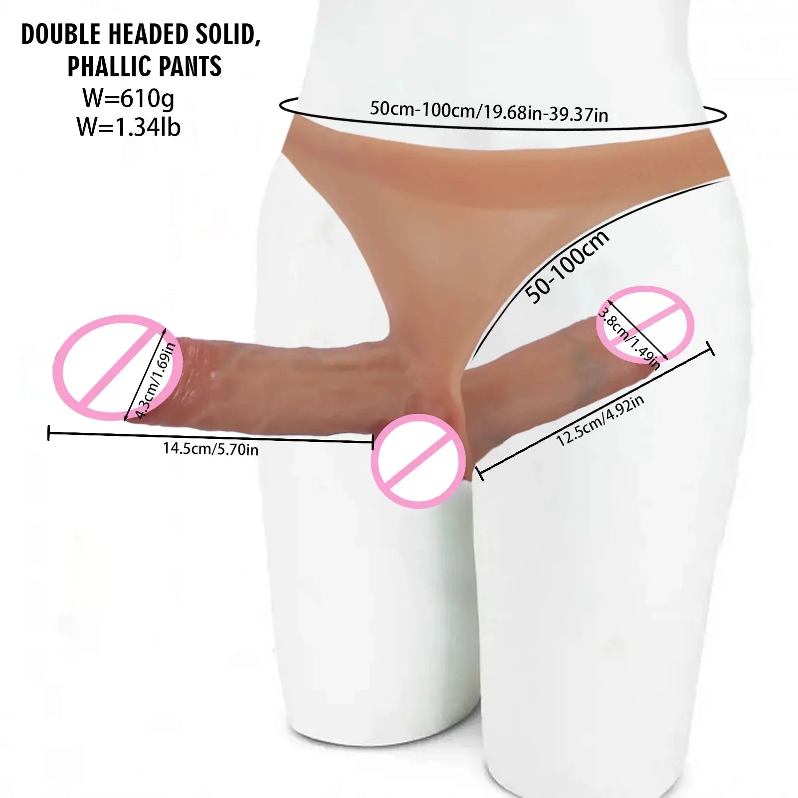 Realistic double-head dildo pants strap-on in flesh-colored silicone, designed for female masturbation and anal play.