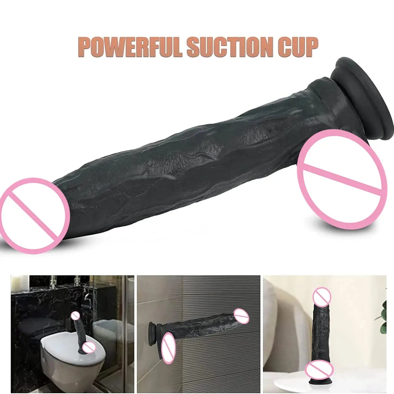 Realistic black dildo with suction cup from SHOPEZRA L.L.C., designed for adult pleasure and masturbation, featuring lifelike details.