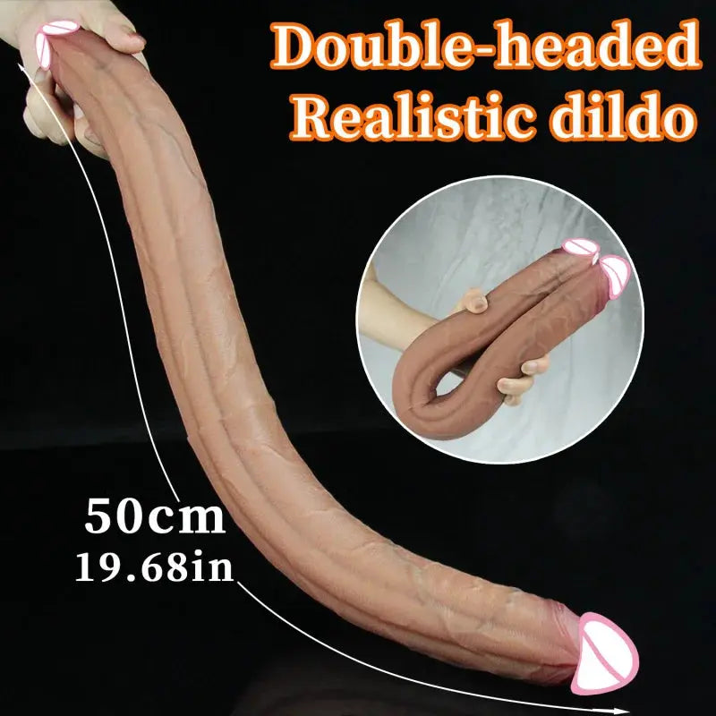 Realistic 50cm long double-head dildo from SHOPEZRA L.L.C., flexible penis sex toy for women, anal, and lesbian pleasure.