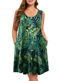 ZENNILO womens plus size casual t-shirt sundress with floral print, round neck, sleeveless, and pockets for summer wear.