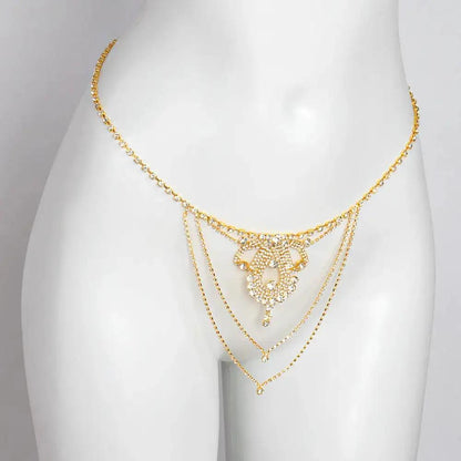 European and American sexy waist chain luxury super flash rhinestone underwear nightclub water drop thong bikini body chain by Dropshipman