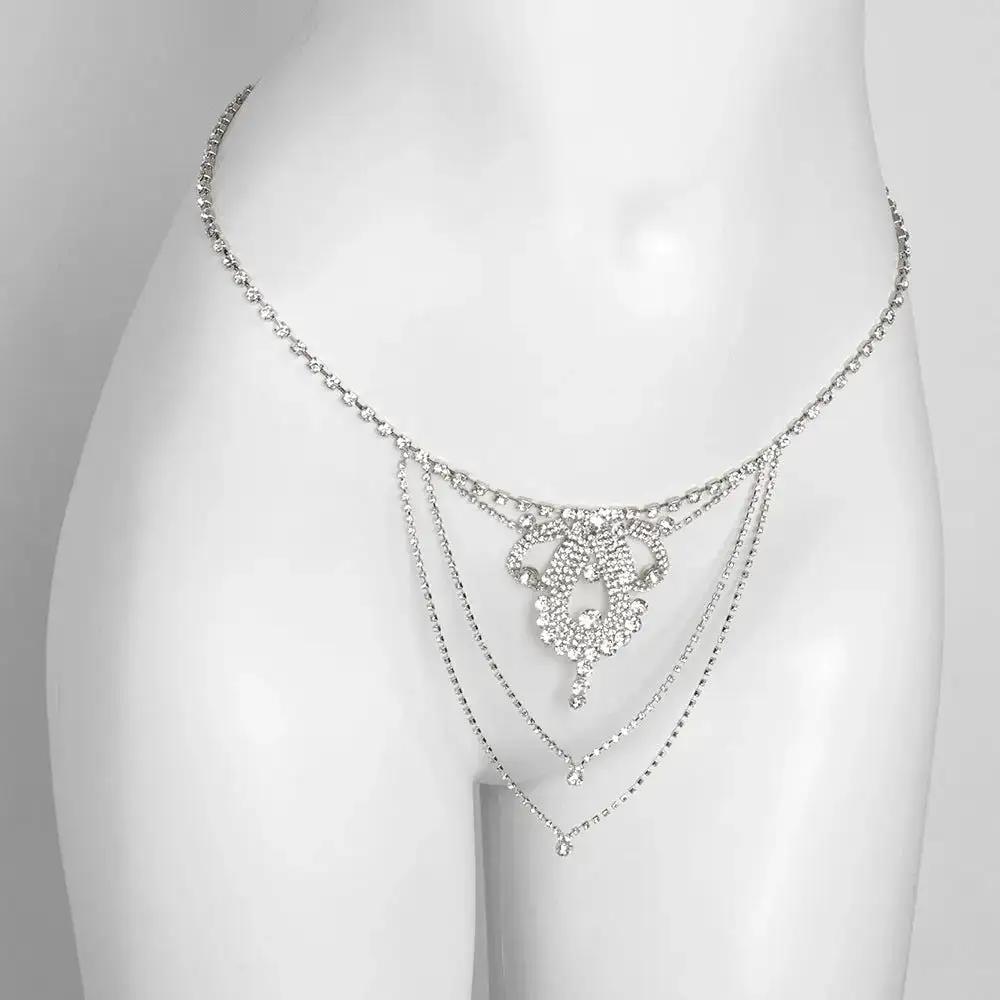 European and American sexy waist chain luxury super flash rhinestone underwear nightclub water drop thong bikini body chain by Dropshipman