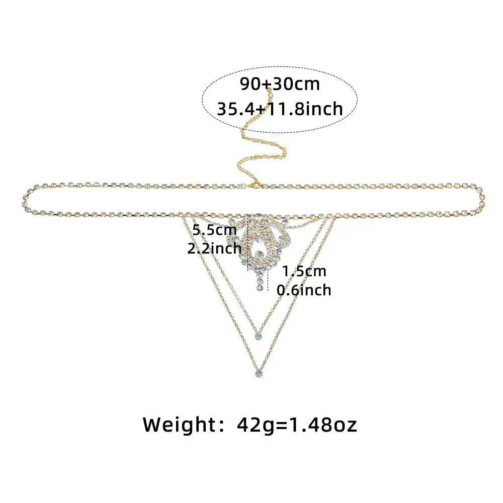 European and American sexy waist chain luxury super flash rhinestone underwear nightclub water drop thong bikini body chain by Dropshipman