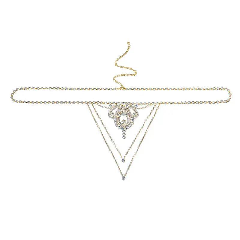 European and American sexy waist chain luxury super flash rhinestone underwear nightclub water drop thong bikini body chain by Dropshipman