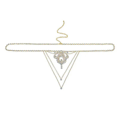European and American sexy waist chain luxury super flash rhinestone underwear nightclub water drop thong bikini body chain by Dropshipman