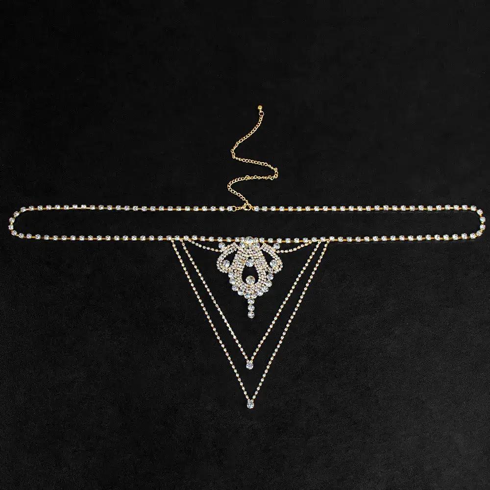 European and American sexy waist chain luxury super flash rhinestone underwear nightclub water drop thong bikini body chain by Dropshipman