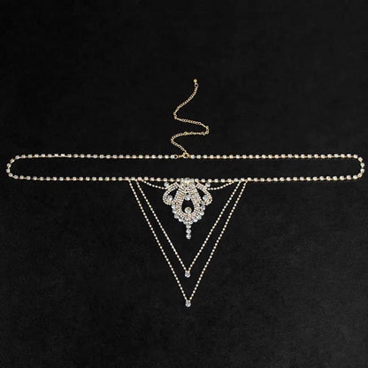 European and American sexy waist chain luxury super flash rhinestone underwear nightclub water drop thong bikini body chain by Dropshipman