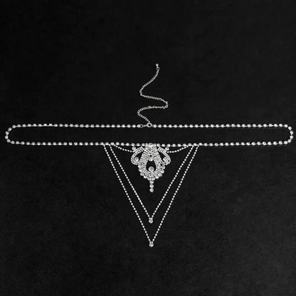 European and American sexy waist chain luxury super flash rhinestone underwear nightclub water drop thong bikini body chain by Dropshipman
