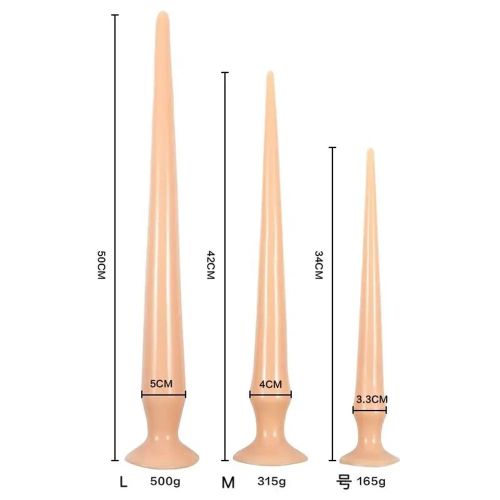 Golden 50cm long silicone anal dildo and butt plug, adult sex toy for women, men, and LGBTQ+ anal pleasure and expansion.