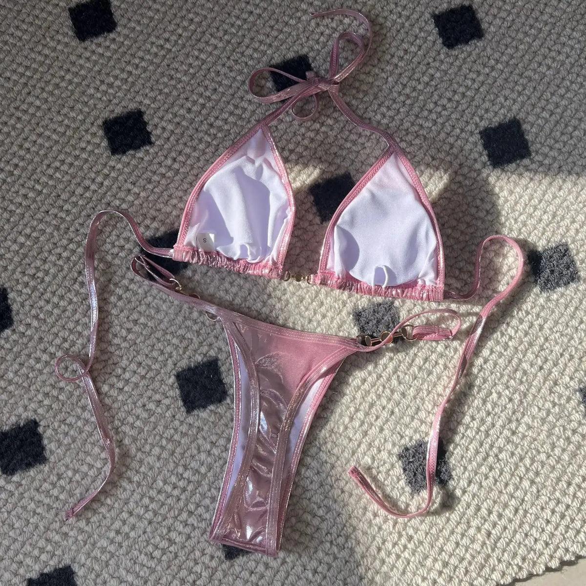 2025 European and American New Sexy Glossy Pearl Thong Bikini Swimsuit Bikini Cross-Border Export by Dropshipman