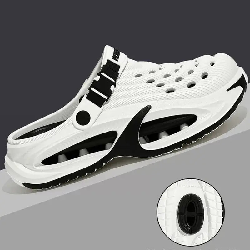 Gray men's sports sandals with hollow out design, thick EVA sole, non-slip outdoor and beach-friendly footwear by SHOPEZRA L.L.C.