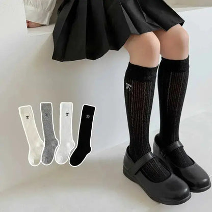 Summer Baby Hollow Out Socks Cute Bow Mesh Cotton Princess Knee High Socks Breathable Thin Non-slip Children Socks 2-12Years by Dropshipman