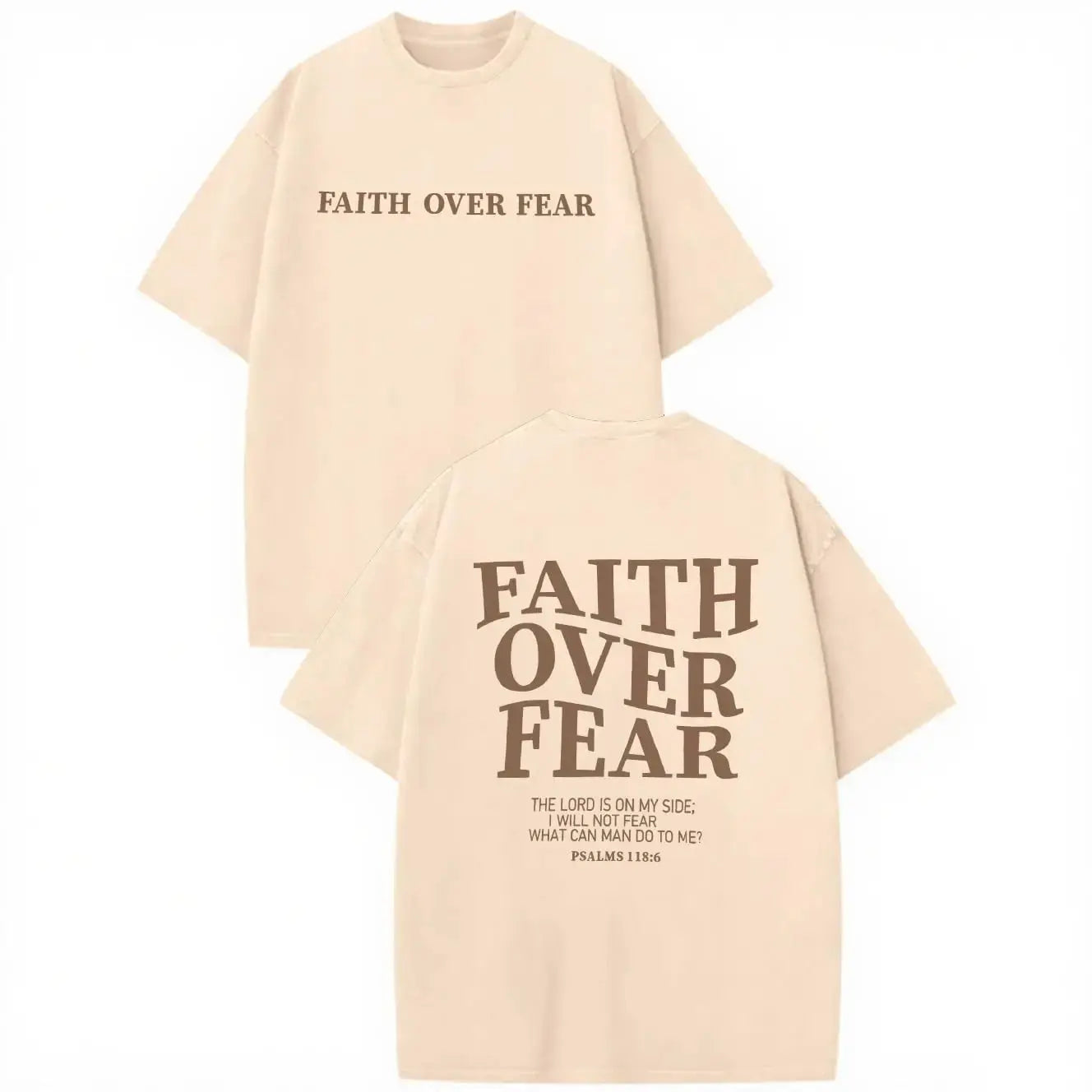 Men's gray graphic shirt by SHOPEZRA L.L.C. with Faith Over Fear design, oversized fit, short sleeves, perfect for workout or casual wear.
