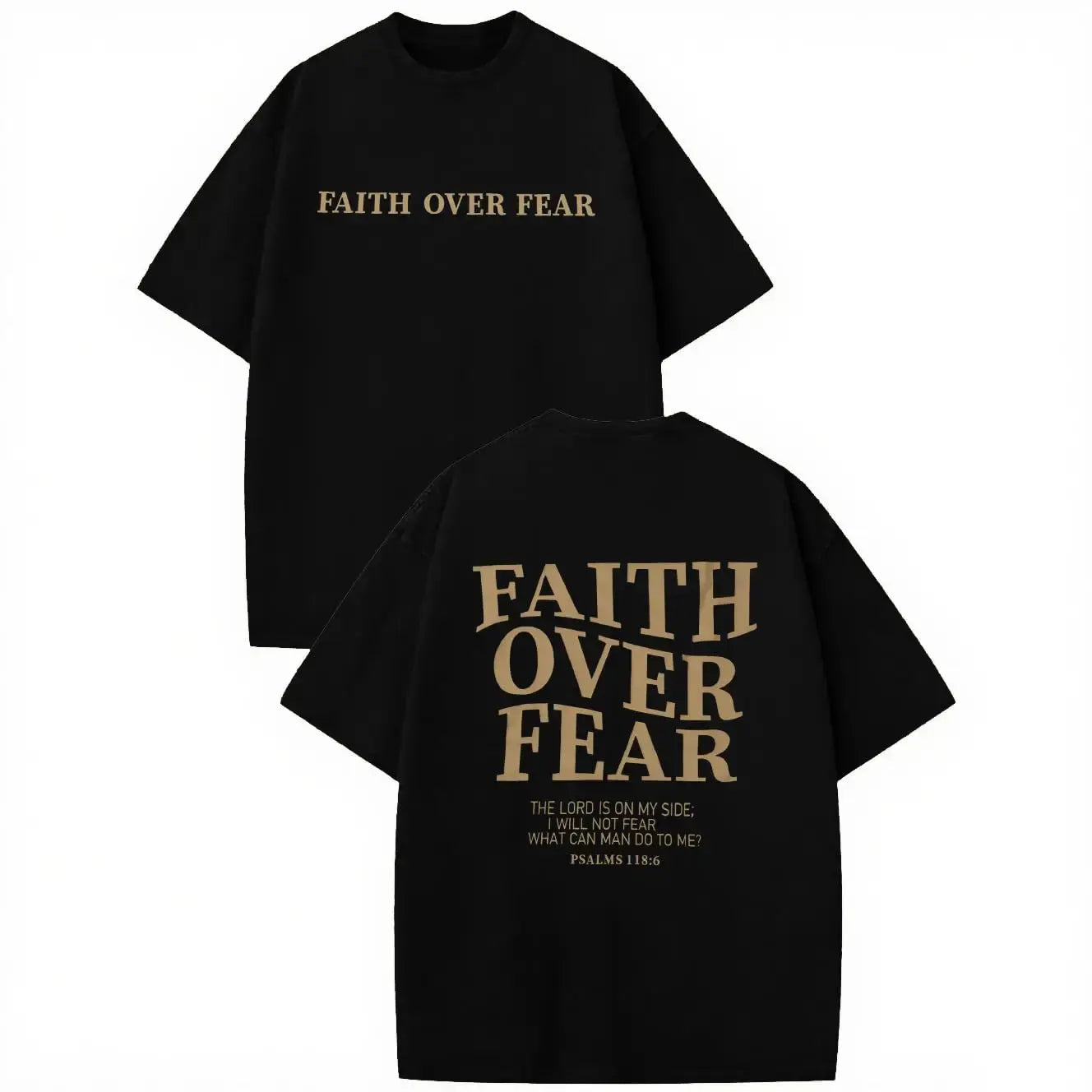 Gray men's BANGELY Faith Over Fear graphic shirt by SHOPEZRA L.L.C., oversized short sleeve tee with Christian religious design.