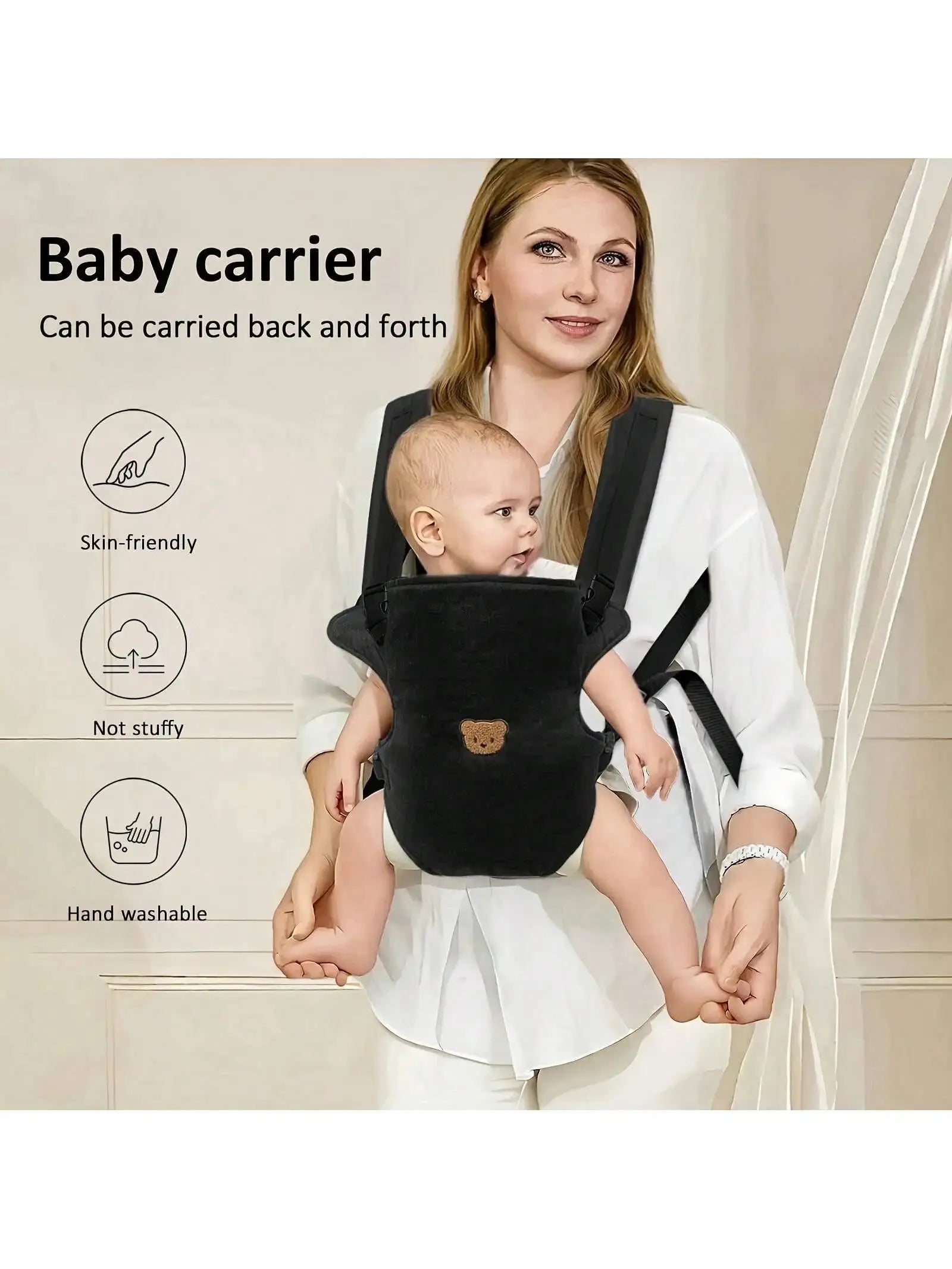 Gray SHOPEZRA L.L.C. ergonomic 4-in-1 baby carrier with adjustable straps, designed for comfortable front and back carrying.