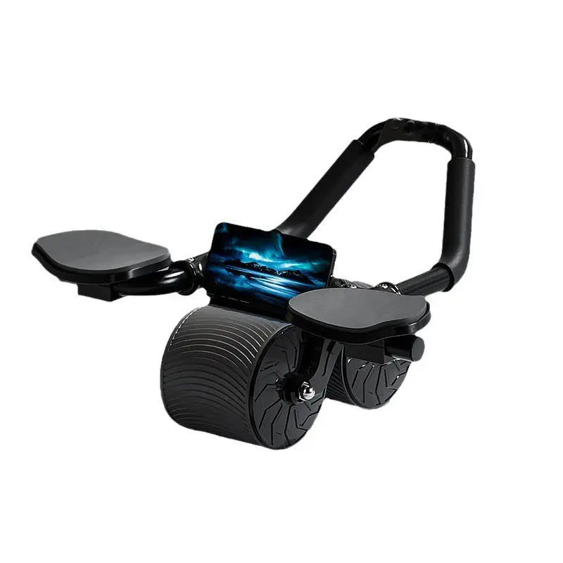 Gray automatic rebound abdominal wheel by SHOPEZRA L.L.C. with ergonomic handles for core strength exercises.