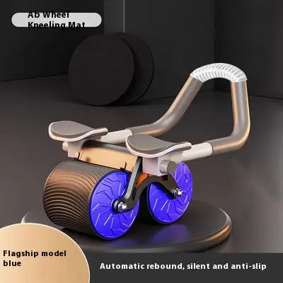 Gray automatic rebound abdominal wheel by SHOPEZRA L.L.C. with handle grips for core strengthening and abdominal workouts.