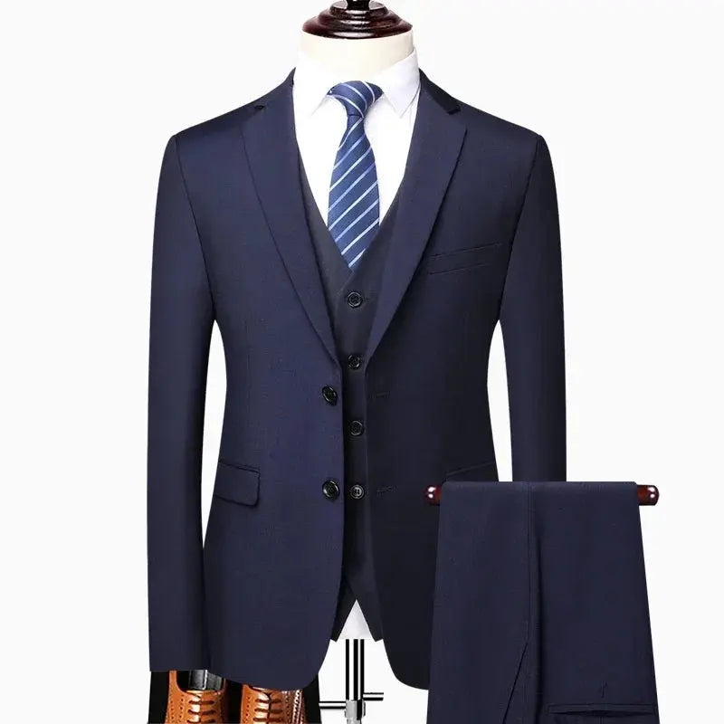 Men's gray formal suit by Shopezra L.L.C., stylish outdoor business and wedding attire, featuring a tailored solid color design.