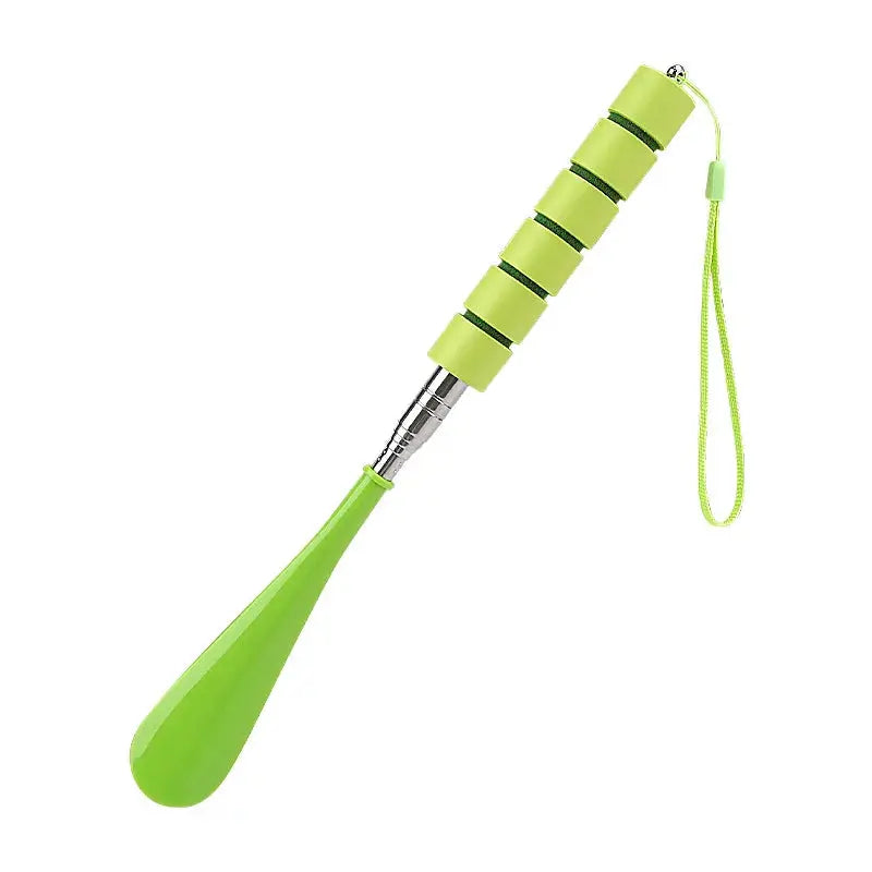 Set of stretchable metal long shoe horns in green, 30cm to 71cm, ideal for pregnant women and elderly for easy shoe wearing.