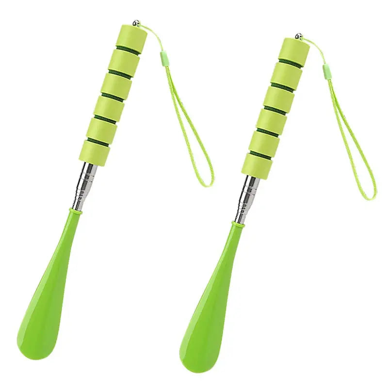 Set of 1 or 2 stretchable metal shoe horns, 30-71cm long, designed for pregnant women and elderly for easy shoe wearing.