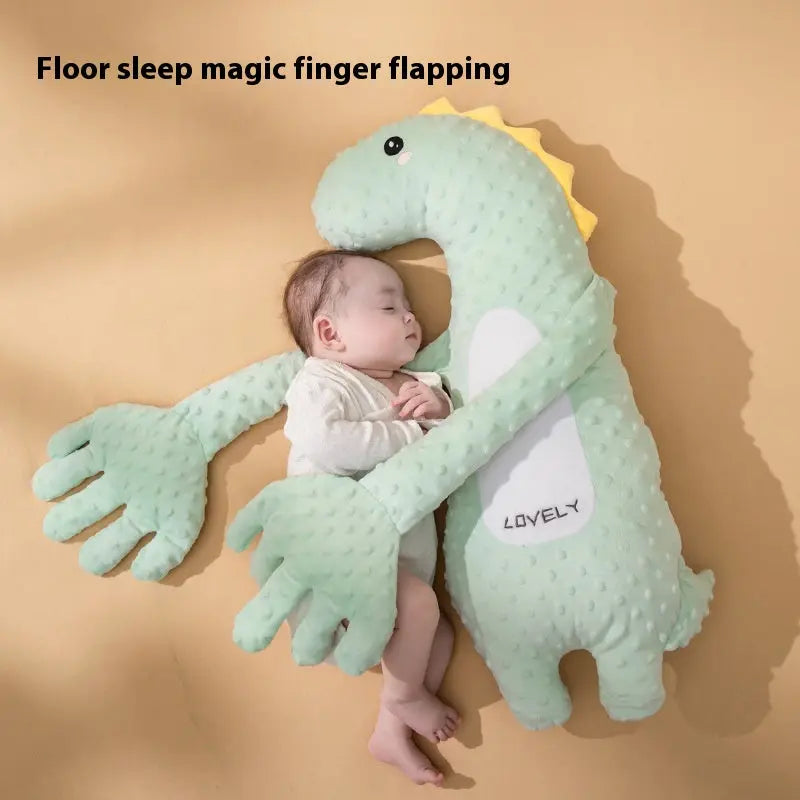 Adorable baby pillow for infants, featuring a soft dinosaur design, perfect for comforting babies during sleep.