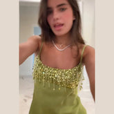 Chic High End Sequin Tassel Satin Dress Women&
