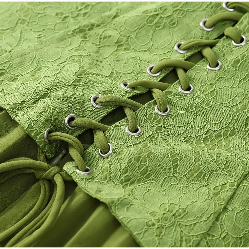 Green Fishbone Corset Halter Maxi Dress Women Sleeveless Backless Pleated Patchwork Slim Dresses Lady Solid Party Evening Gown SHOPEZRA L.L.C.