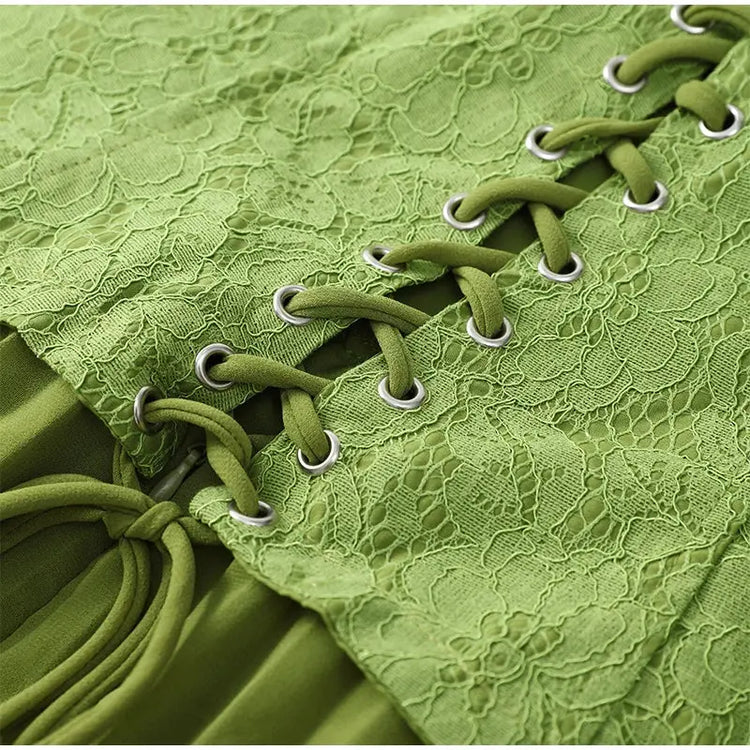Green Fishbone Corset Halter Maxi Dress Women Sleeveless Backless Pleated Patchwork Slim Dresses Lady Solid Party Evening Gown SHOPEZRA L.L.C.