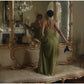 Green Fishbone Corset Halter Maxi Dress Women Sleeveless Backless Pleated Patchwork Slim Dresses Lady Solid Party Evening Gown SHOPEZRA L.L.C.