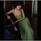 Green Fishbone Corset Halter Maxi Dress Women Sleeveless Backless Pleated Patchwork Slim Dresses Lady Solid Party Evening Gown SHOPEZRA L.L.C.