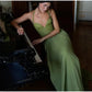 Green Fishbone Corset Halter Maxi Dress Women Sleeveless Backless Pleated Patchwork Slim Dresses Lady Solid Party Evening Gown SHOPEZRA L.L.C.