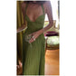 Green Fishbone Corset Halter Maxi Dress Women Sleeveless Backless Pleated Patchwork Slim Dresses Lady Solid Party Evening Gown SHOPEZRA L.L.C.
