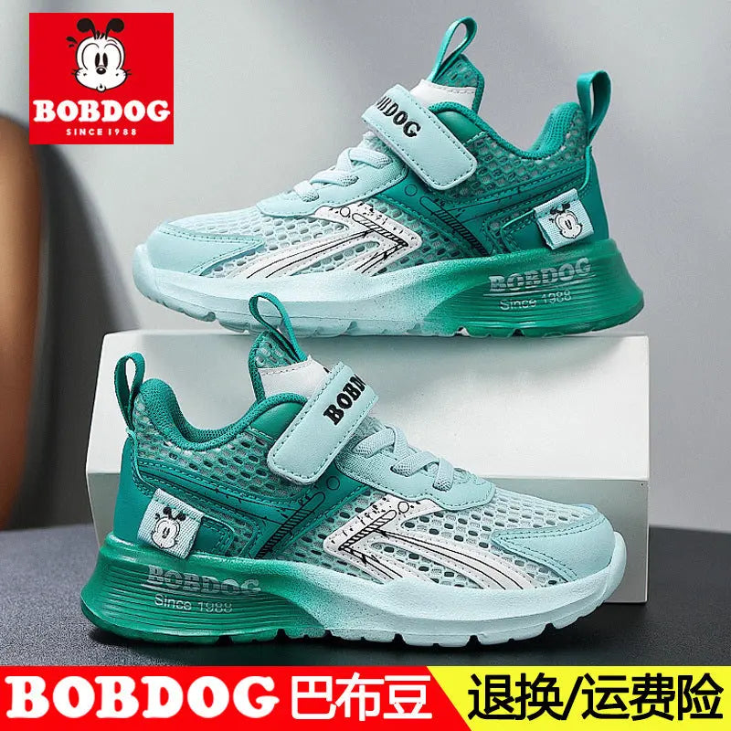 Green SHOPEZRA L.L.C. Babu Bean boys' summer sneaker with breathable mesh, hollow design, size 26, ideal for big children.